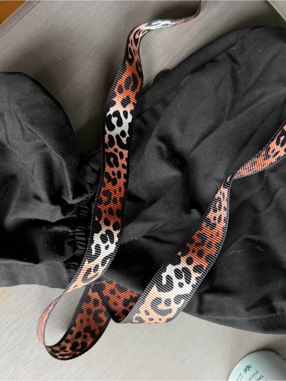 Black Scrub Cap with Leopard Print Straps